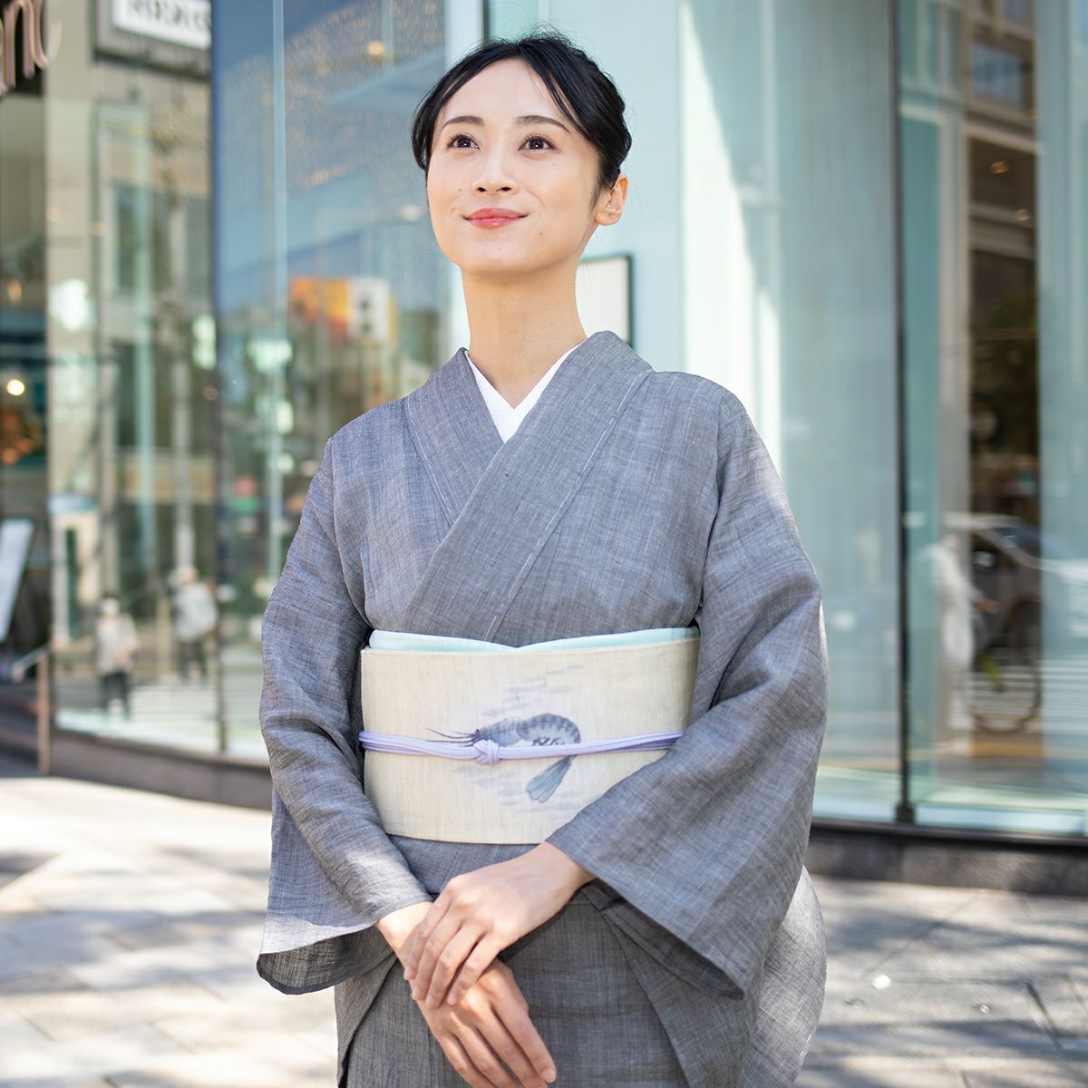 CHIKUMO-千雲-】洗える夏きもの 麻楊柳/墨黒 近江ちぢみ くるり｜着物