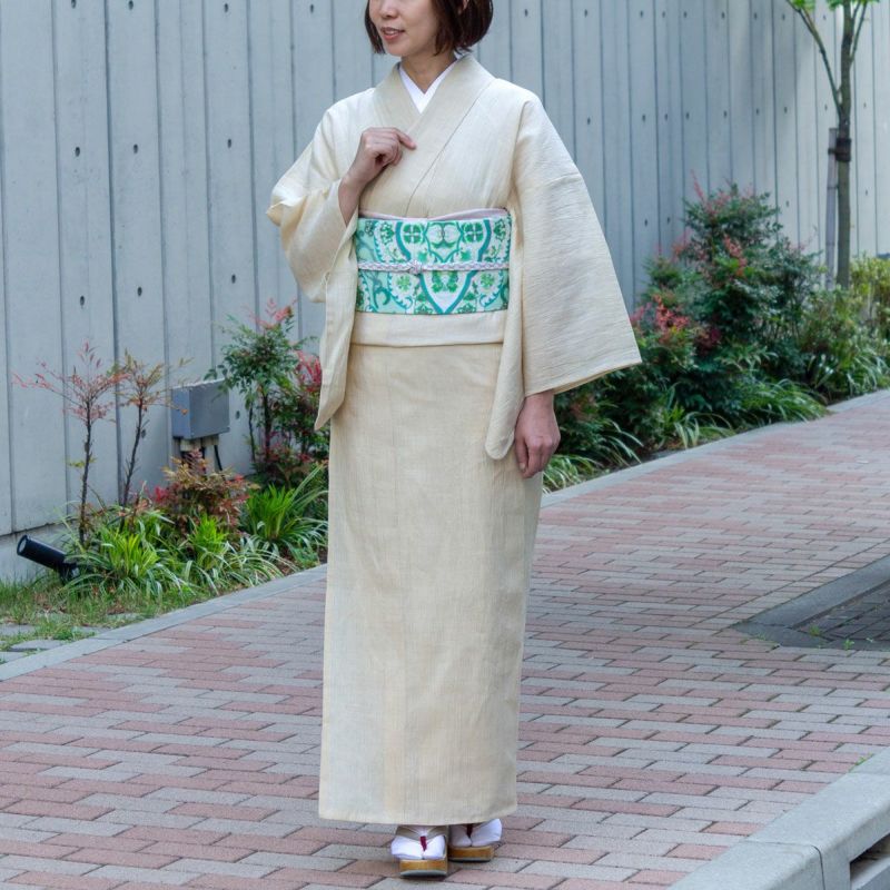 夏きもの 麻楊柳 白藍色 無地【くるり】-