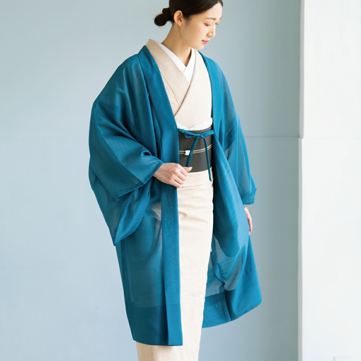☆20％OFF☆【CHIKUMO-千雲-】洗える薄羽織 翠風／孔雀青 くるり｜着物 
