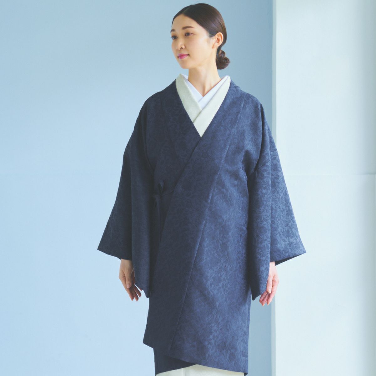 CHIKUMO-千雲-】洗える道中着 更紗 ネイビー 単衣仕立て 晴雨兼用 雨  