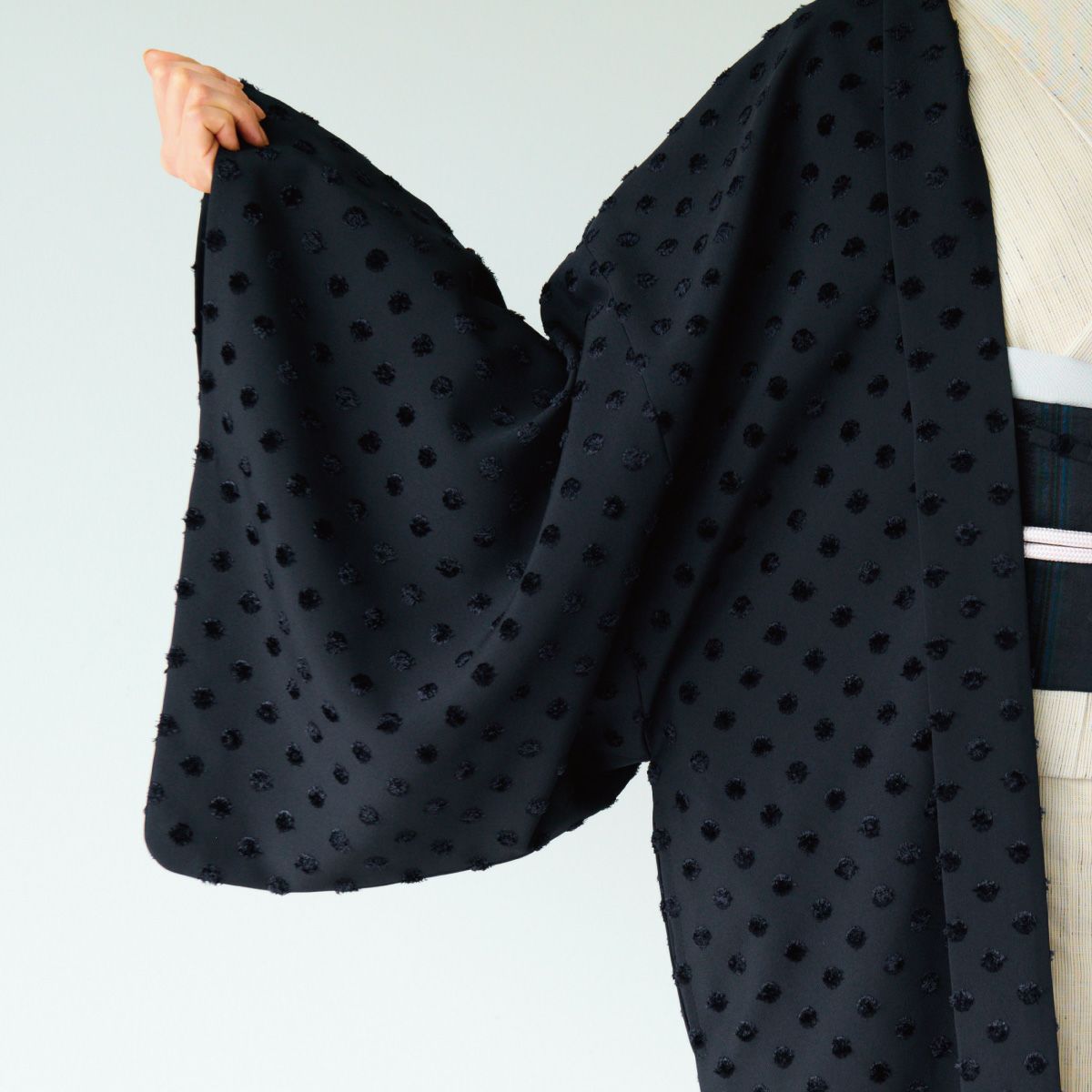 CHIKUMO-千雲-】洗える羽織 ドット／ネイビー ポケット付き くるり  