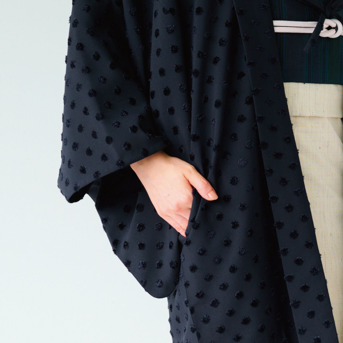 CHIKUMO-千雲-】洗える羽織 ドット／ネイビー ポケット付き くるり  