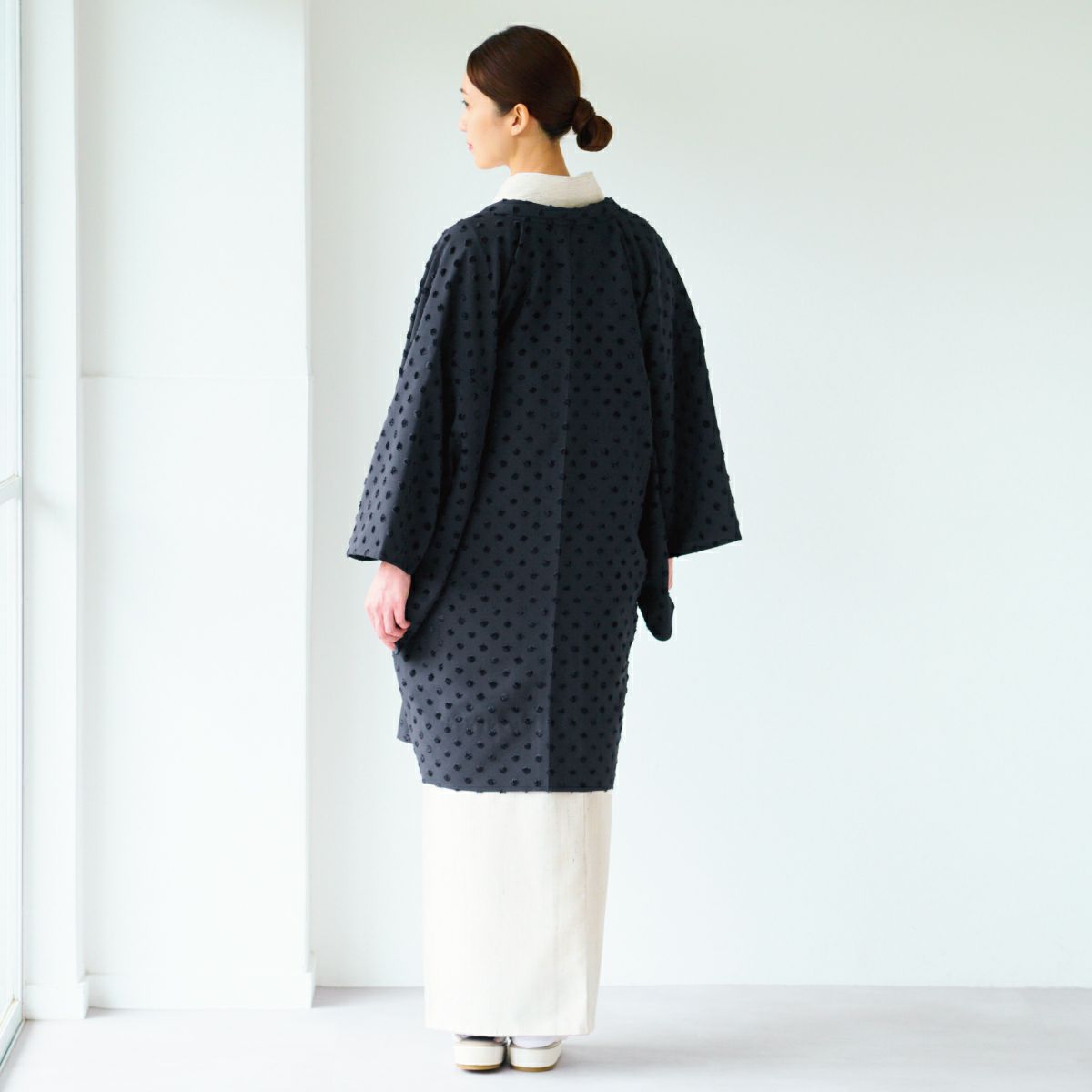 CHIKUMO-千雲-】洗える羽織 ドット／ネイビー ポケット付き くるり  