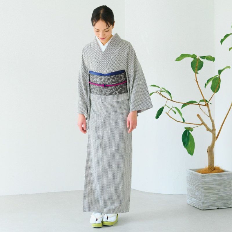 単キモノ 墨黒 渦巻き柄 水輪模様 単品Y ☆40％OFF☆【CHIKUMO-千雲-】洗える着物 水玉/アイボリー 袷