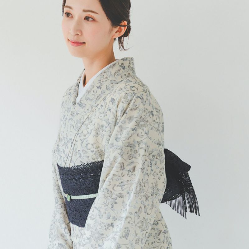 半幅帯 浴衣帯 レース 長尺 ブラック 【着乃嘉】 くるり｜着物屋くるり