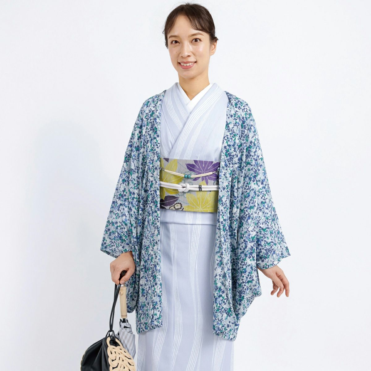 ☆25%OFF☆【CHIKUMO-千雲-】洗える薄羽織 ジョーゼット リーフ ブルー