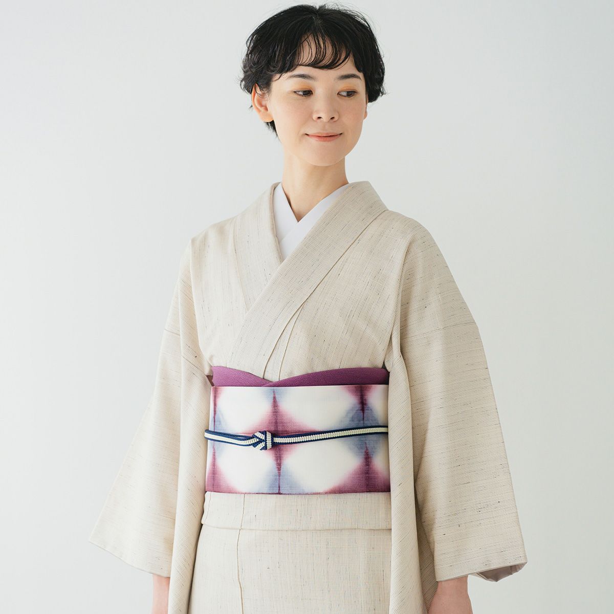 ☆10％OFF☆【CHIKUMO-千雲-】正絹桐生絞り名古屋帯 臙脂×薄青 板締め