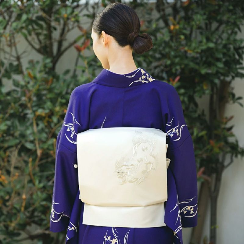 T3102★ 着物淡雪 ★正絹 ９寸名古屋帯 ポイント柄　唐獅子模様 T3102☆ 着物淡雪 ☆正絹 9寸名古屋帯 ポイント柄 唐獅子模様 レディース